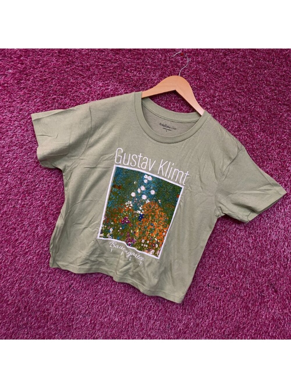 Rebellious One Gustav Klimt "Bauerngarten" Cottage Garden Graphic Crop Tee Large - Picture 3 of 4